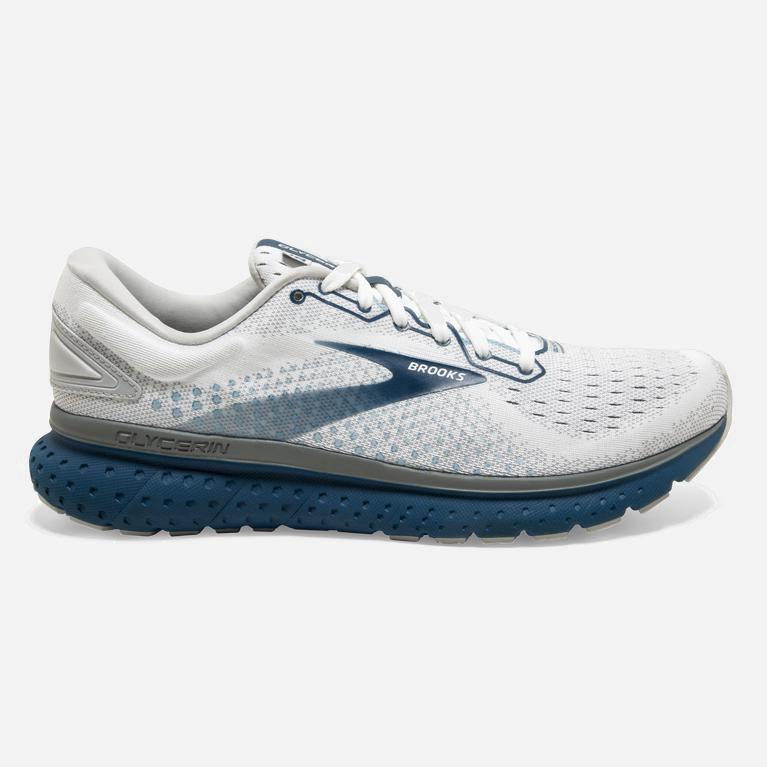 Brooks Men's Glycerin 18 Road Running Shoes Singapore - White/Grey/Poseidon (97405-DHSF)